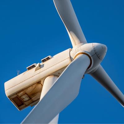 Close up image of wind farm turbine